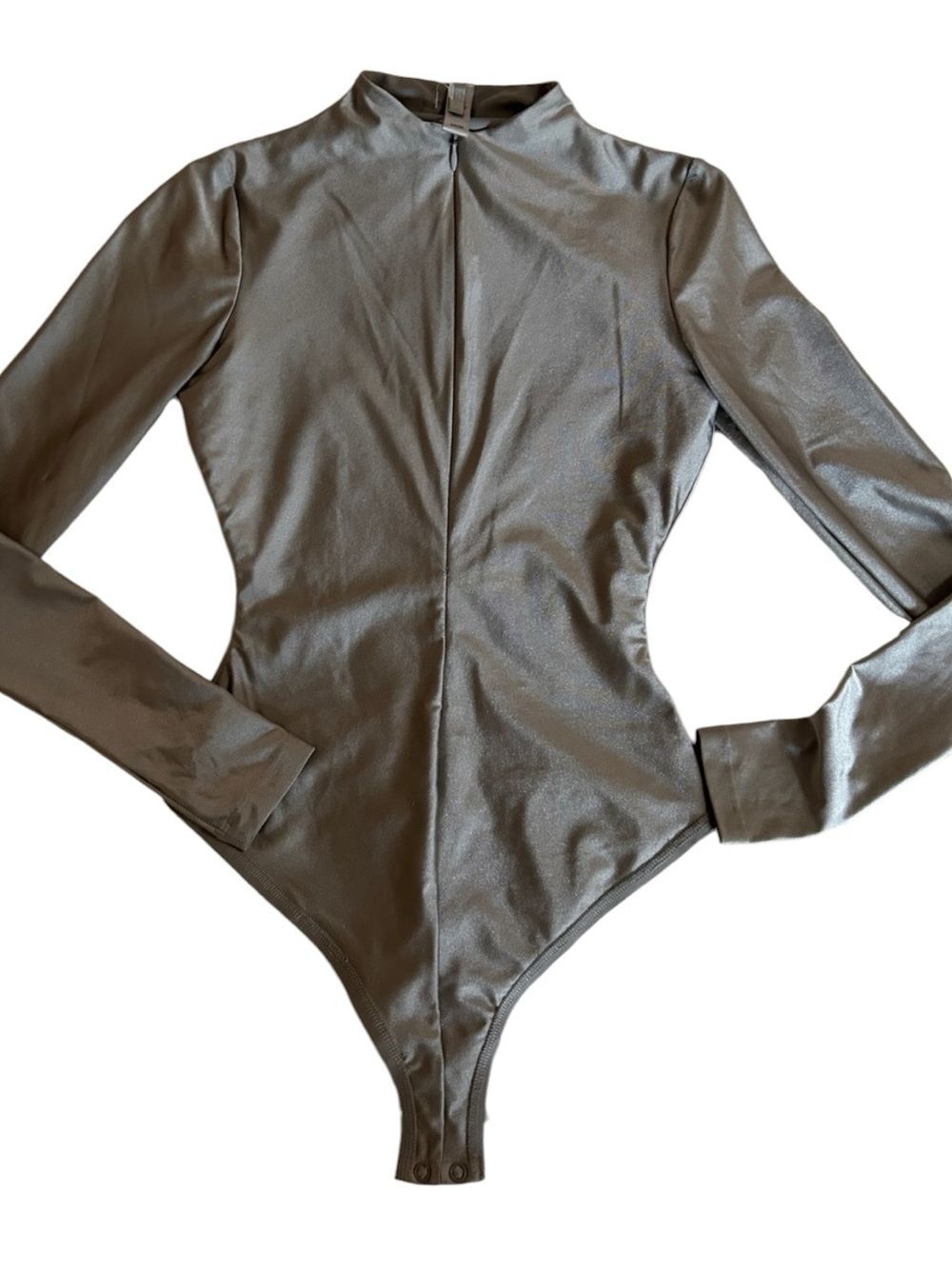 Metallic Gray SKIMS Disco Mock Neck Bodysuit thong back small